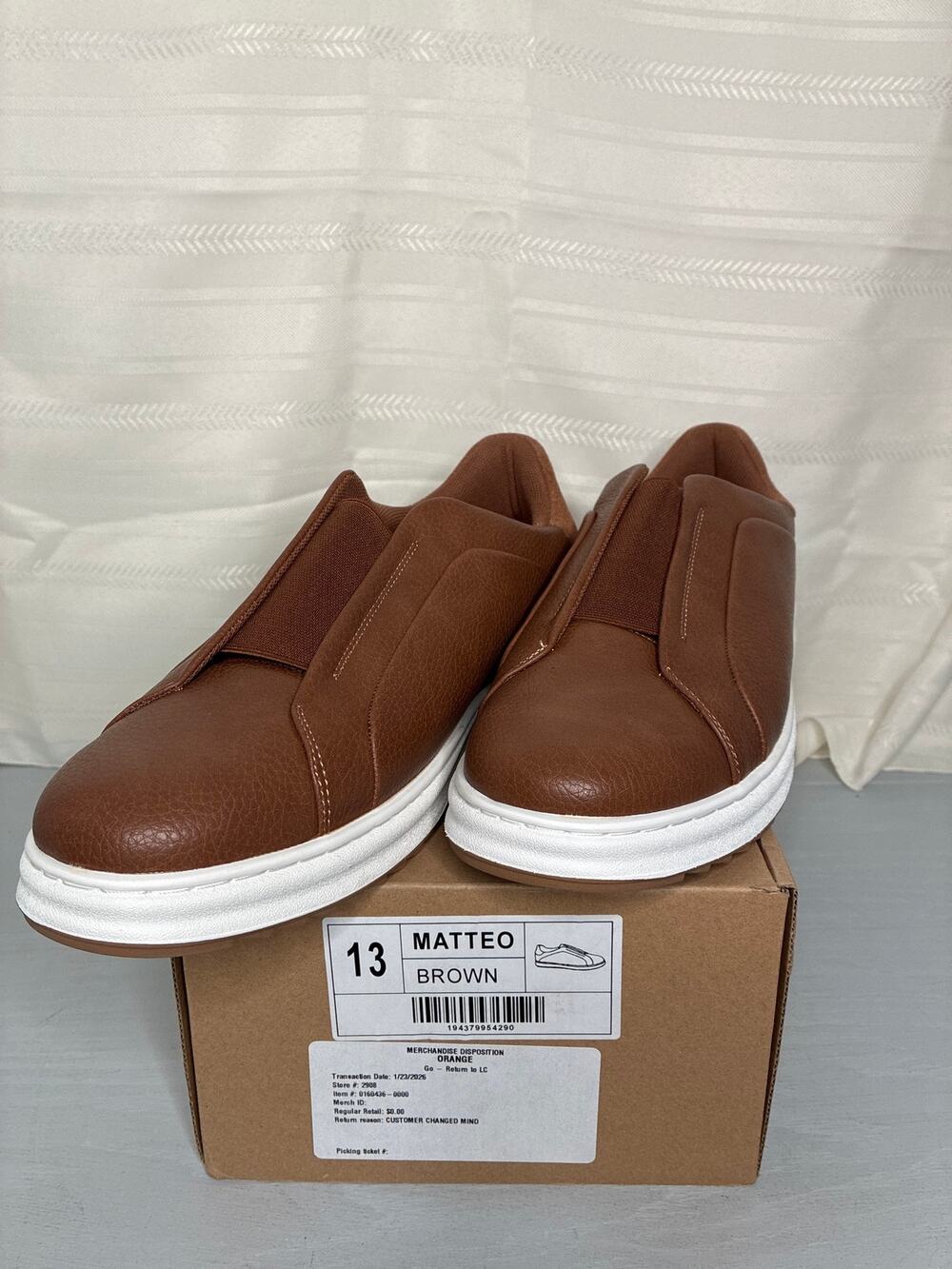 Vance Co. Matteo Slip-On Sneaker Faux Leather Comfort Foam Brown Mens Sz 13 NEW